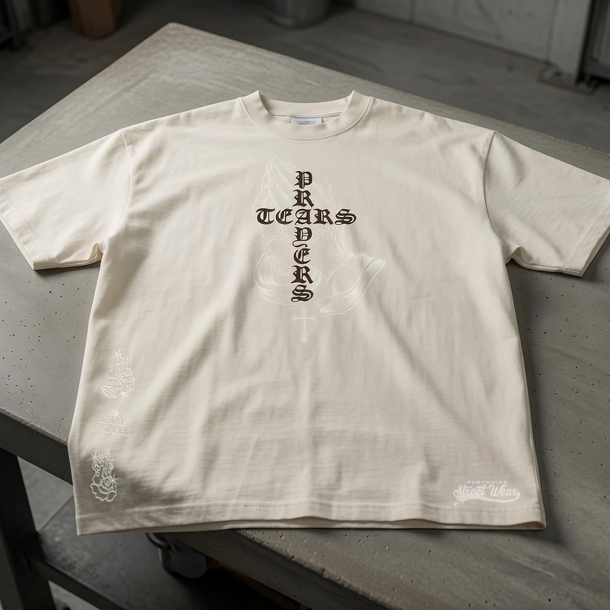 Prayer Tears Tee – Cream | Customize Street Wear × Love Is A Gamble